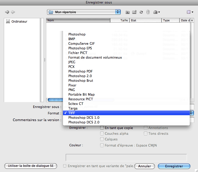 enregistrement en tiff