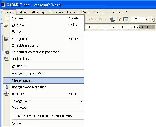 word menu mise en page